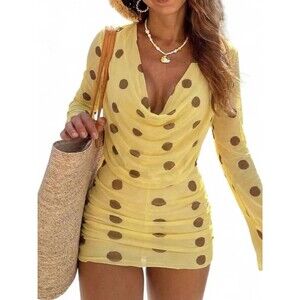 Yellow Polka Dot Swim Cover Up Women's Small